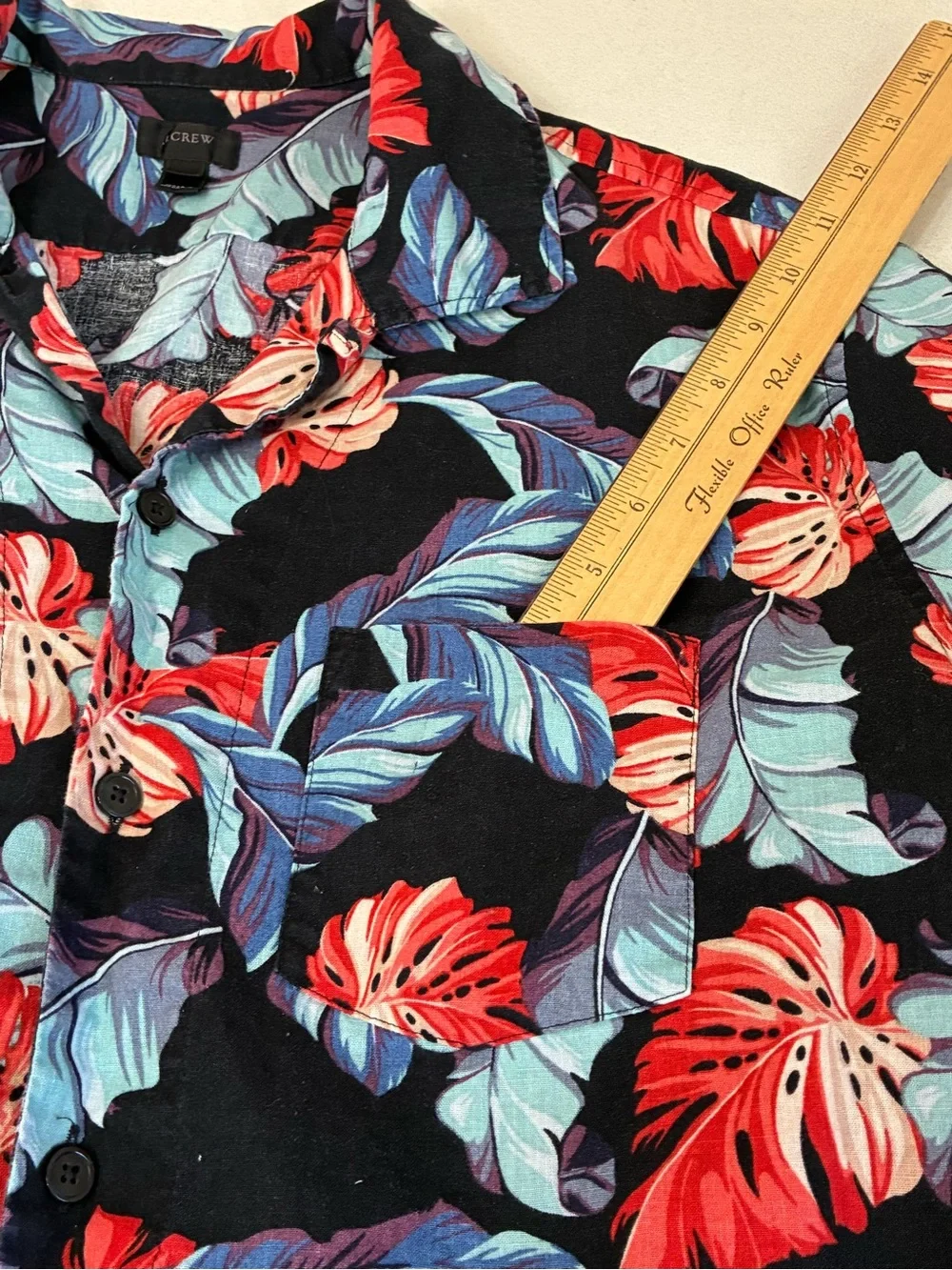 J Crew linen blend Hawaiian Shirt Men’s Large Floral Button Up Camp Resort